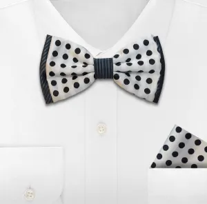 WHITE WOVEN BOW TIE & HANKIE SET