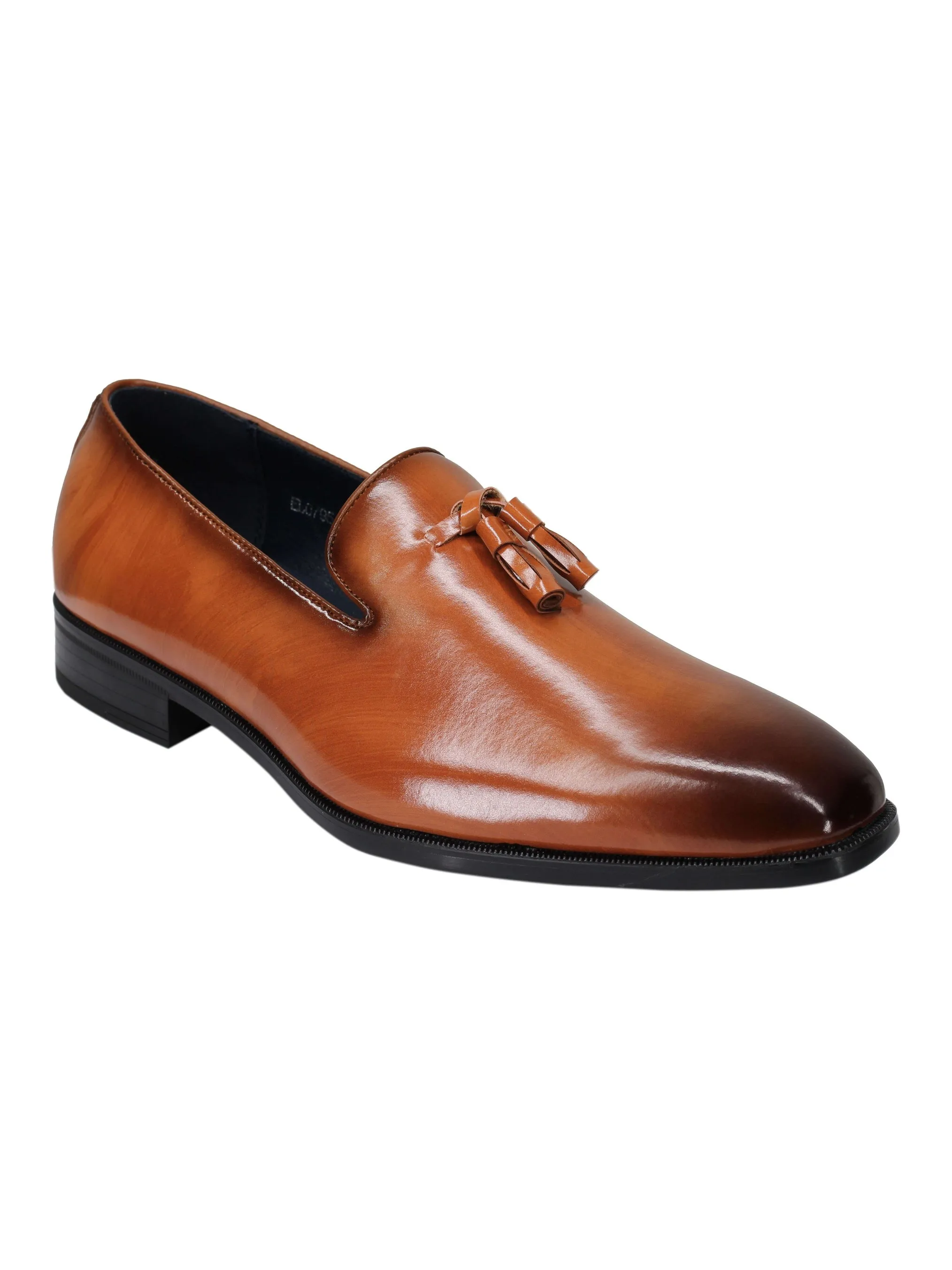 WHOLECUT FAUX LEATHER LOAFERS WITH TASSELS