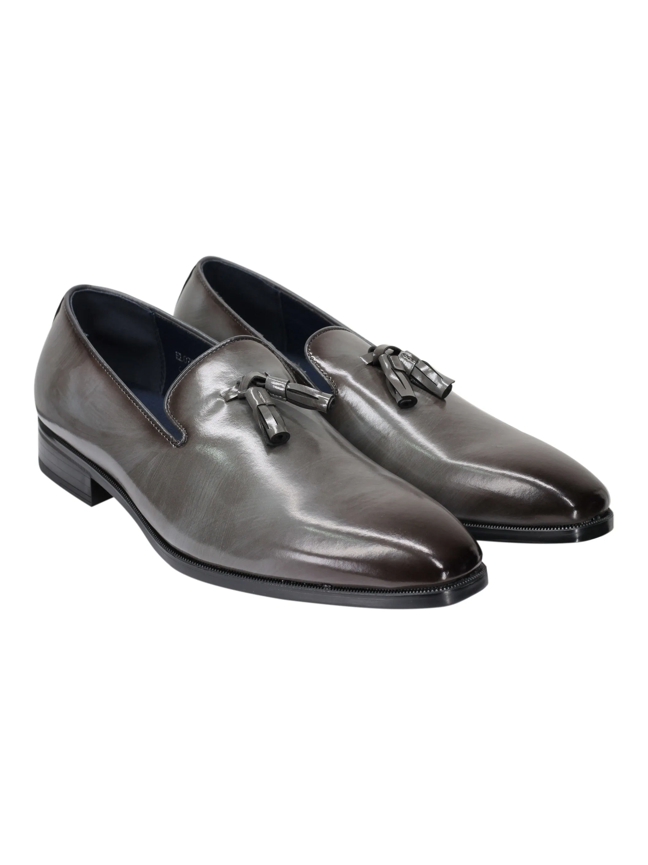 WHOLECUT FAUX LEATHER LOAFERS WITH TASSELS