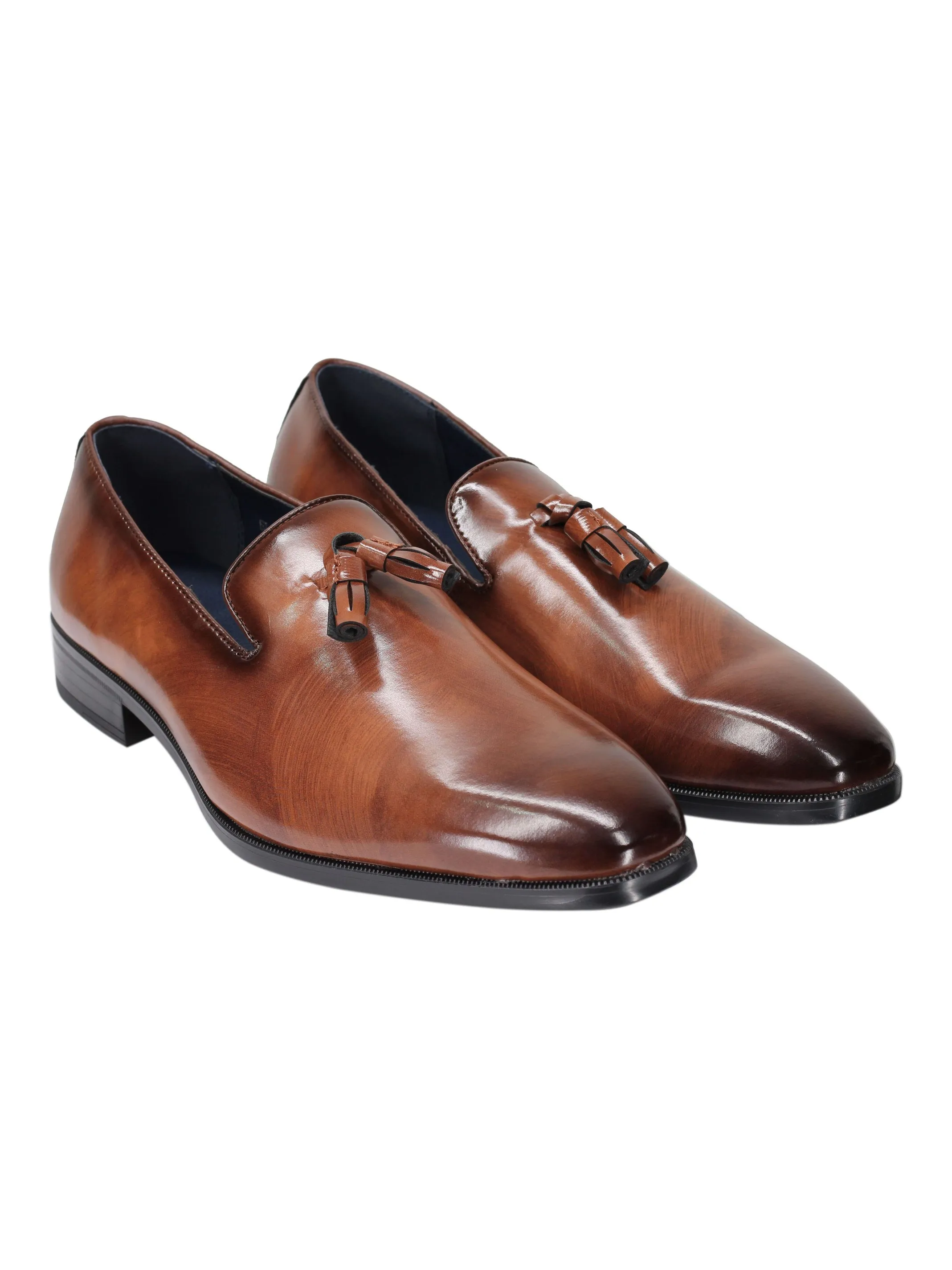 WHOLECUT FAUX LEATHER LOAFERS WITH TASSELS