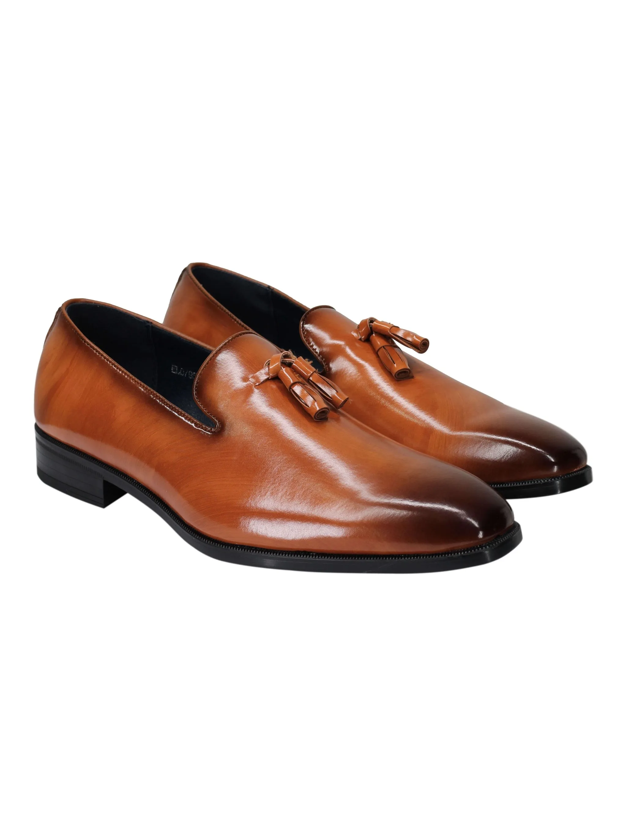 WHOLECUT FAUX LEATHER LOAFERS WITH TASSELS