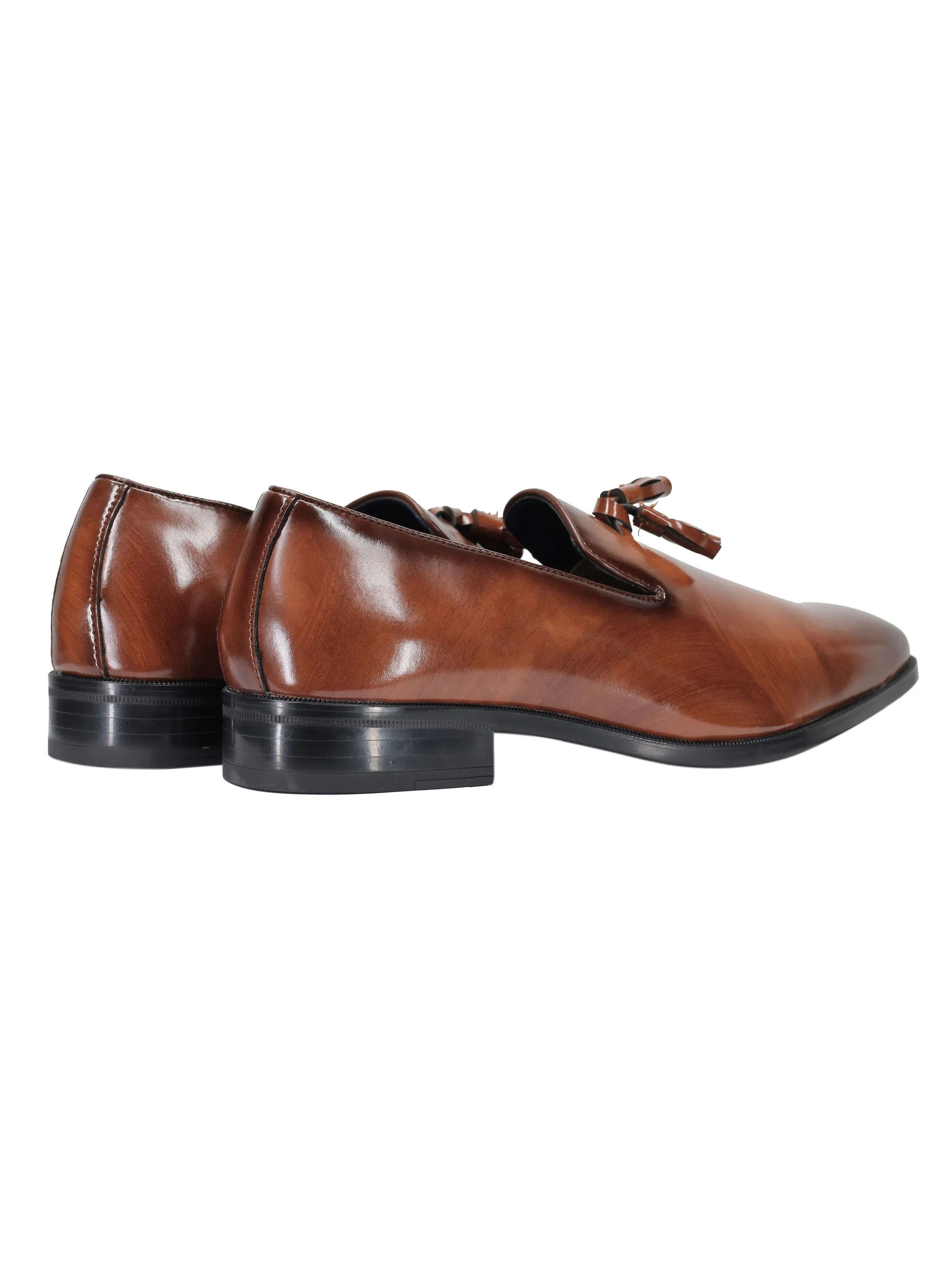 WHOLECUT FAUX LEATHER LOAFERS WITH TASSELS
