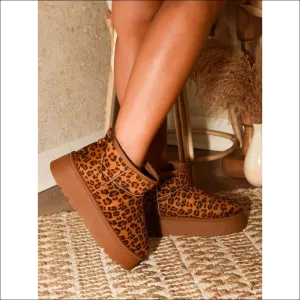 WILD DIVA Leopard Thermal Furry Platform Booties