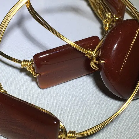 Wire Wrapped  Rectangular Carnelian Stone Bracelet