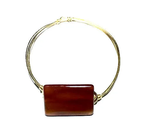 Wire Wrapped  Rectangular Carnelian Stone Bracelet