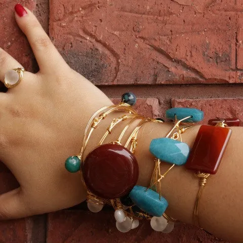 Wire Wrapped  Rectangular Carnelian Stone Bracelet