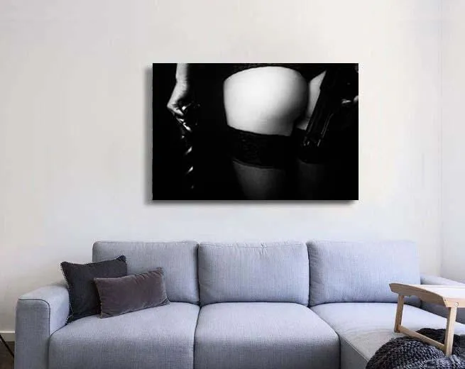 Woman in Lingerie holding Gun & Man's Tie
