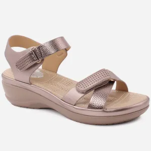 Women "SHELBY" Open Toe Crossover Velcro Toe Strap Glossy Comfort Sandals
