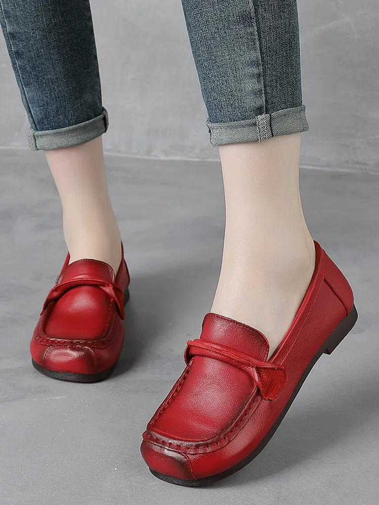 Women Spring Vintage Leather Soft Sole Loafers Slip-Ons Shoes