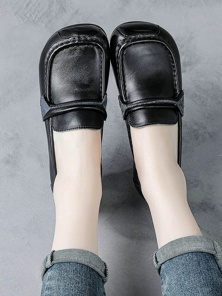Women Spring Vintage Leather Soft Sole Loafers Slip-Ons Shoes