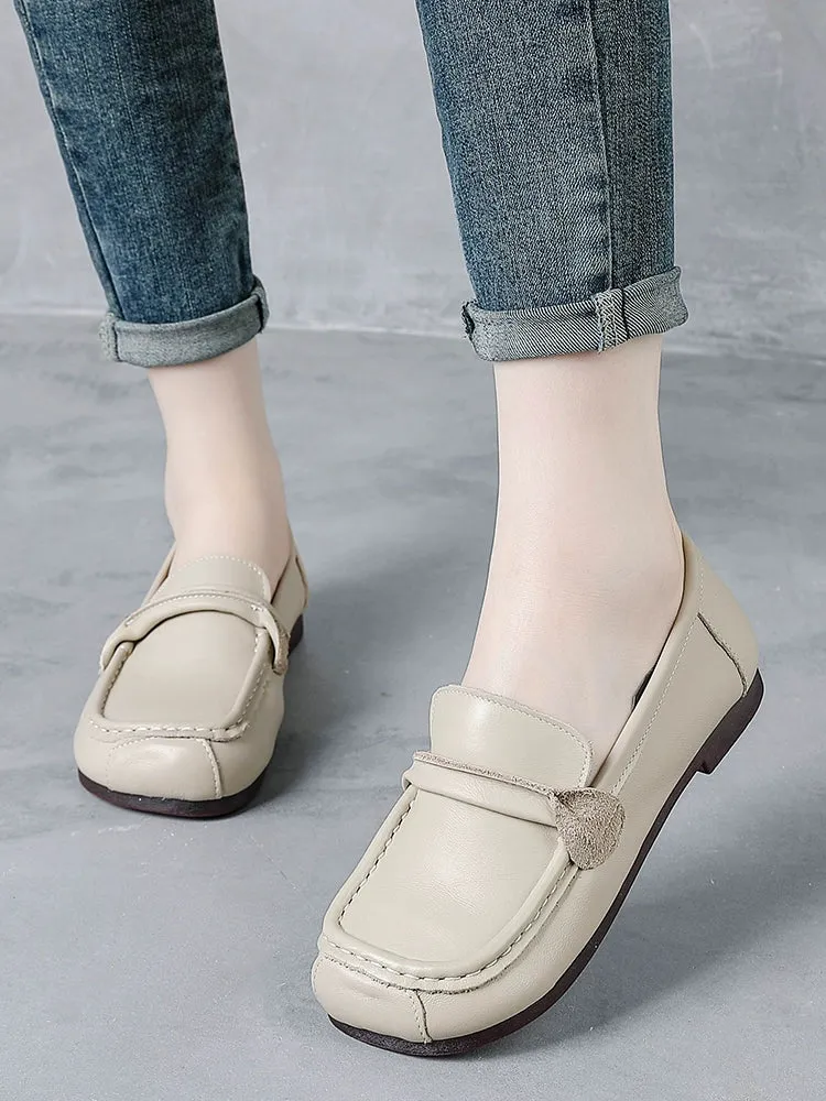 Women Spring Vintage Leather Soft Sole Loafers Slip-Ons Shoes