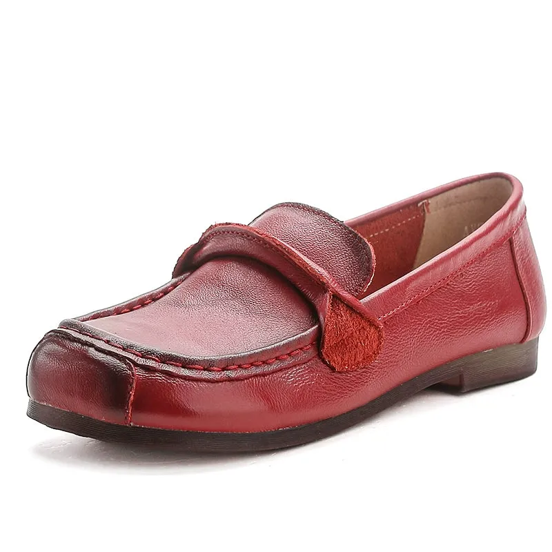 Women Spring Vintage Leather Soft Sole Loafers Slip-Ons Shoes