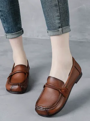 Women Spring Vintage Leather Soft Sole Loafers Slip-Ons Shoes