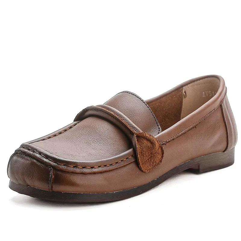 Women Spring Vintage Leather Soft Sole Loafers Slip-Ons Shoes
