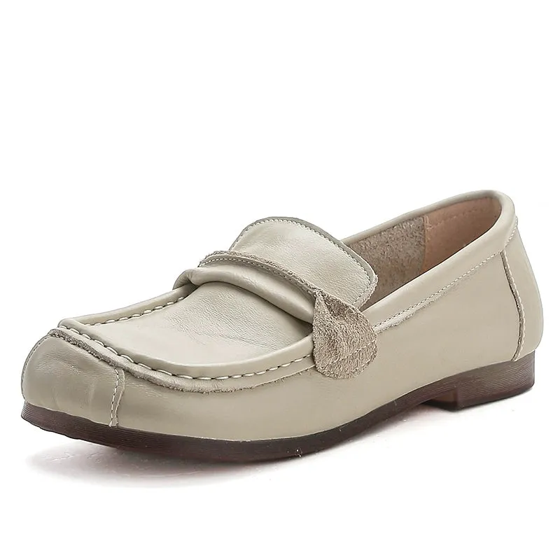 Women Spring Vintage Leather Soft Sole Loafers Slip-Ons Shoes