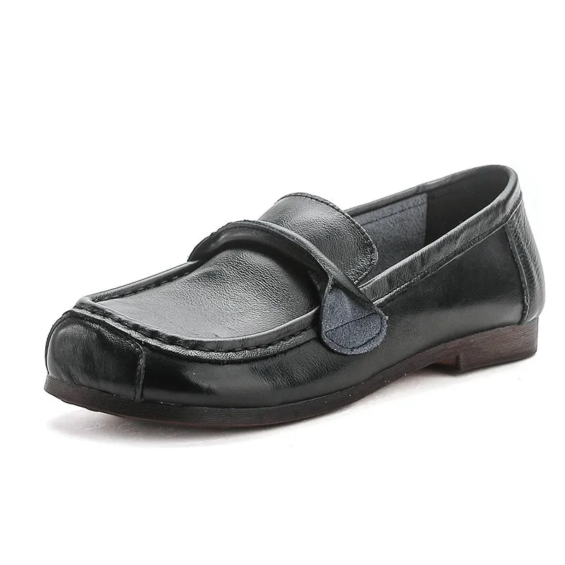 Women Spring Vintage Leather Soft Sole Loafers Slip-Ons Shoes