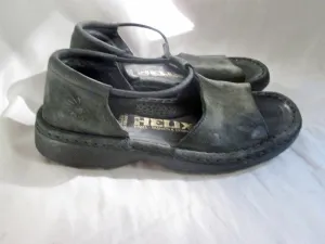 Womens HELIX GERMANY Magic Point Leather Shoes Open Toe Sandals 36 BLACK Hippie