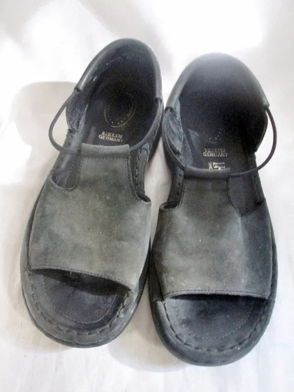 Womens HELIX GERMANY Magic Point Leather Shoes Open Toe Sandals 36 BLACK Hippie