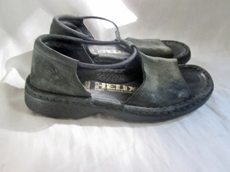 Womens HELIX GERMANY Magic Point Leather Shoes Open Toe Sandals 36 BLACK Hippie