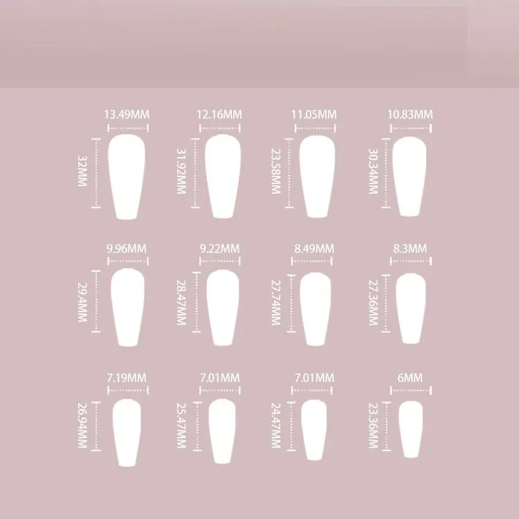 Women's Long French Nail Casket Shaped Nail Set with Rhinestones