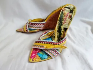 Womens MISS SIXTY ITALY Platform Wedge Leather Shoes Sandals 39 / 8.5 YELLOW Multi