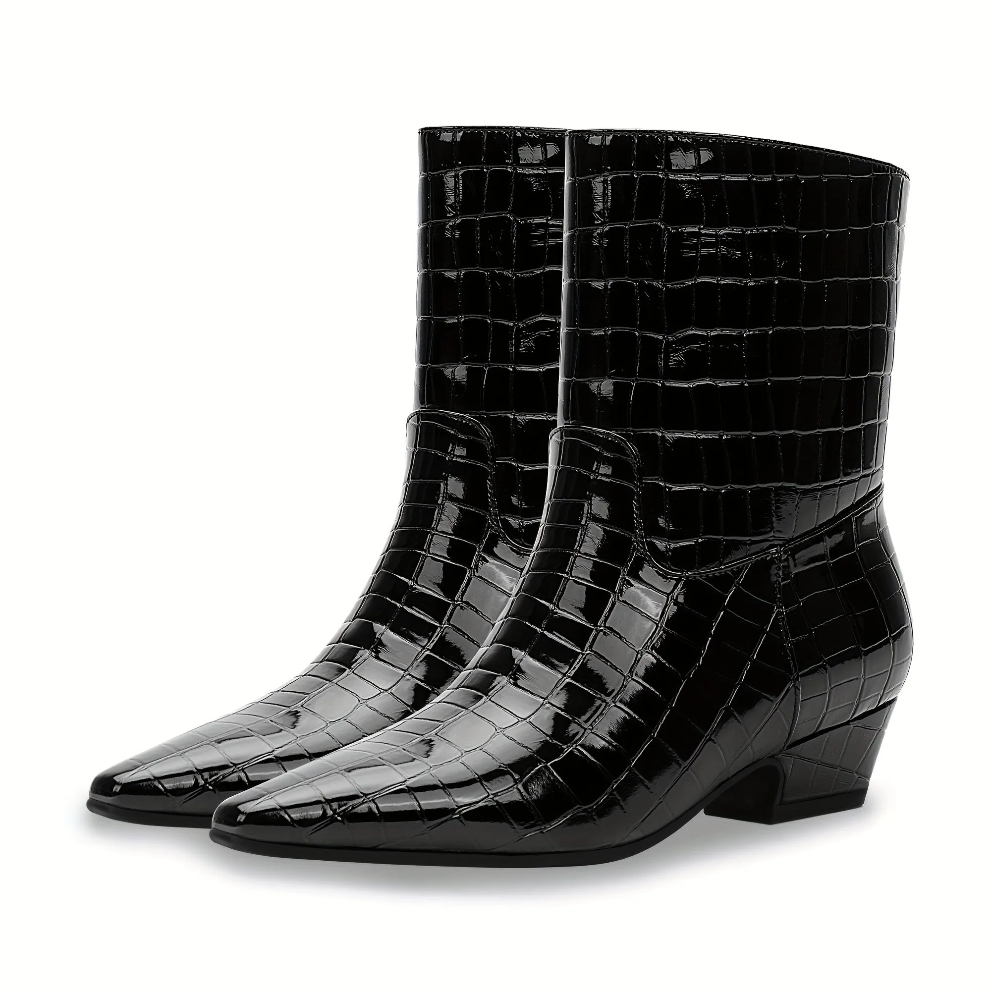 Womens Square Toe Kitten Heel Ankle Boots