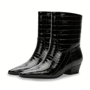 Womens Square Toe Kitten Heel Ankle Boots