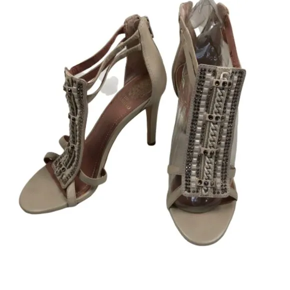 Women's VINCE CAMUTO Elegant Sandal Heel Zip Cream 7.5 M