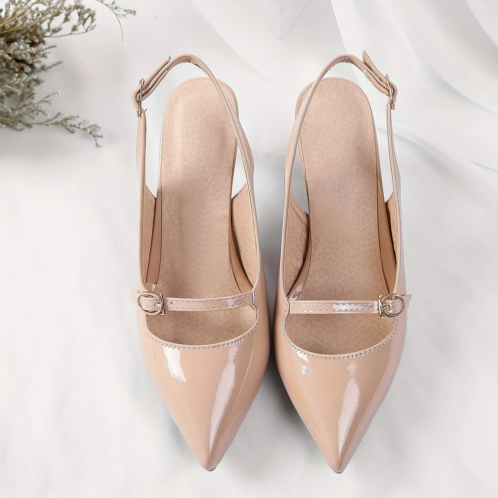 xieyinshe  Women's Solid Color Stiletto Heels, Elegant Point Toe Dress Pumps, Fashion Buckle Strap Slingback Heels