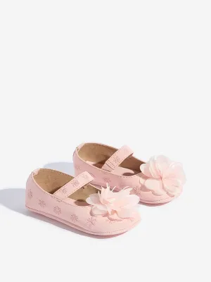 Yellow Pink Floral Applique Detailed Mary Jane Shoes